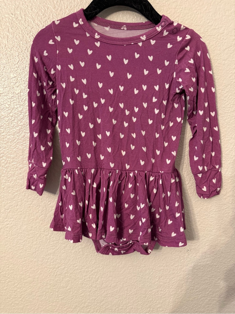 Girls' Purple Long-Sleeve Heart Peplum Bodysuit